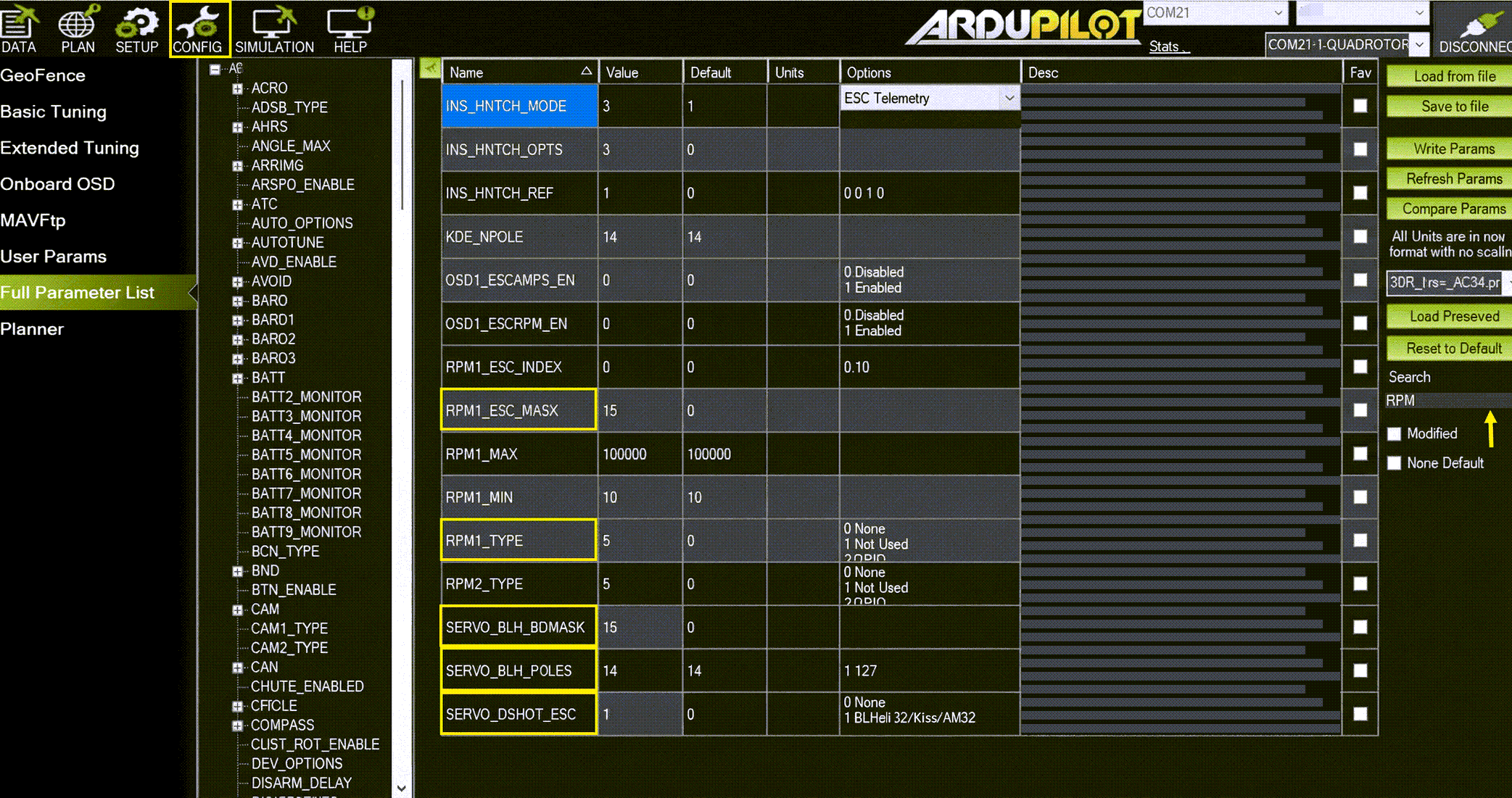 Настройка параметров bidirectional DShot
