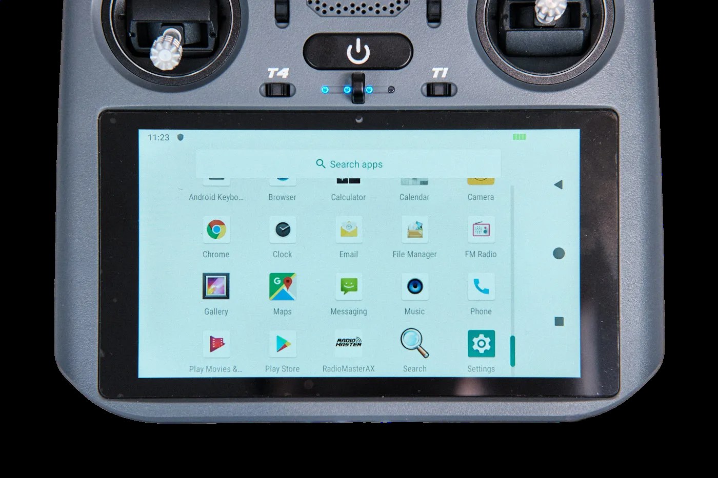 Меню приложений Android на AX12: Play Store, RadioMasterAX, системные приложения