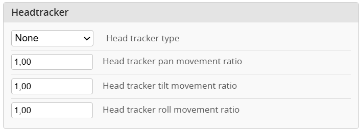 Настройки Headtracker: тип и отношения перемещения pan, tilt, roll
