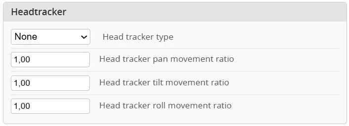 Настройки Headtracker: тип и отношения перемещения pan, tilt, roll